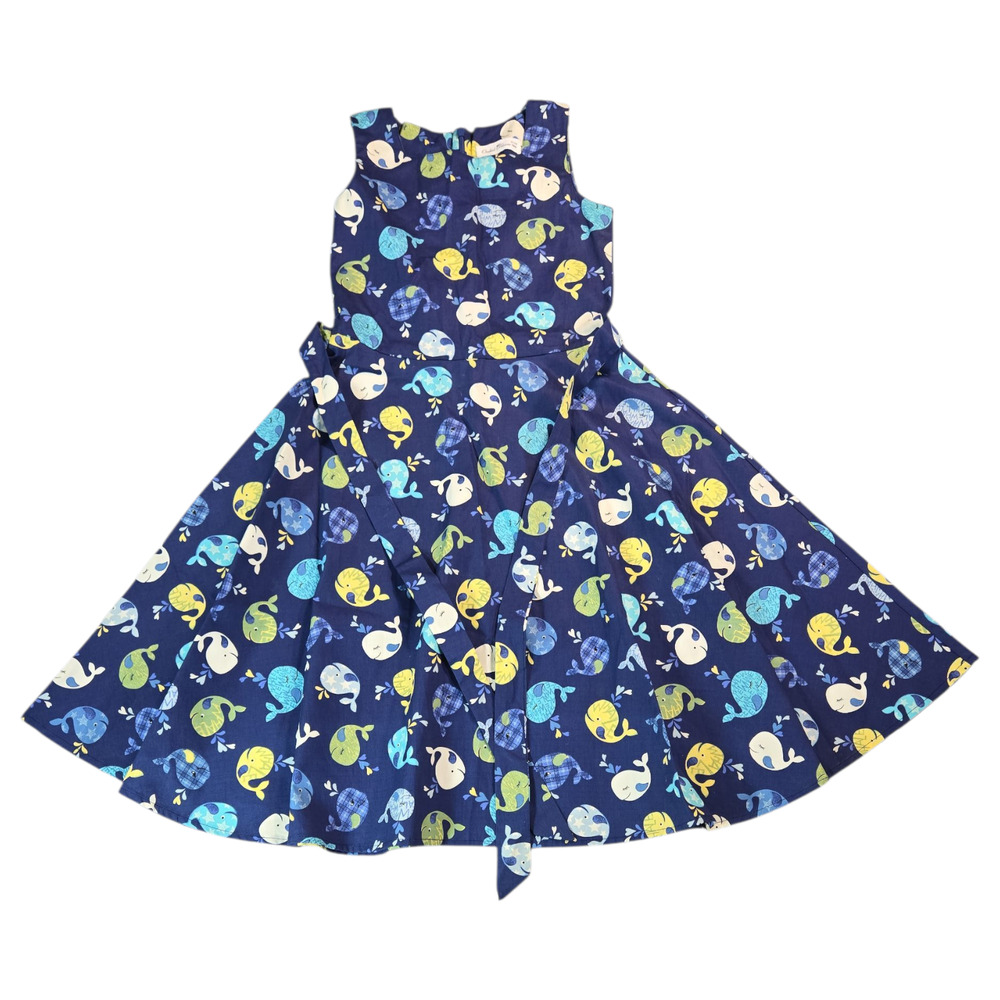 Orchid Bloom Girls 11-12 Swing Dress Whale Print Sleeveless School Science EUC